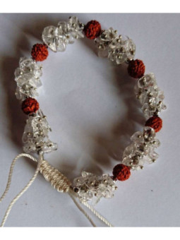 Pulsera chip Mineral Cuarzo Cristal con Rudraksh