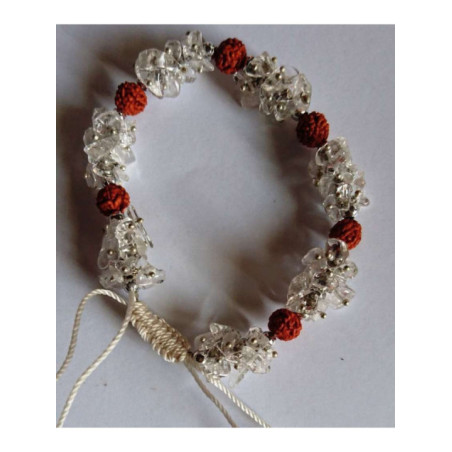 Pulsera chip Mineral Cuarzo Cristal con Rudraksh