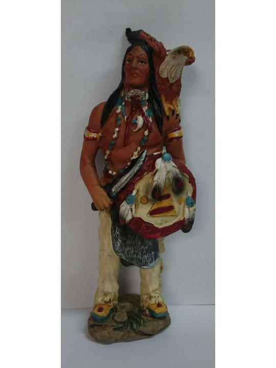 Producto con pequeña Tara. Imagen Artesana en Resina Indio, Espada, Escudo y Águila 18,5cm. Ala rota