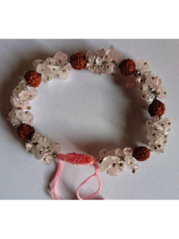Pulsera chip Mineral Cuarzo Rosa con Rudraksh