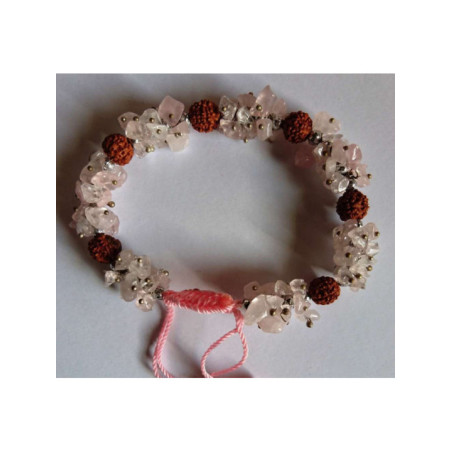 Pulsera chip Mineral Cuarzo Rosa con Rudraksh
