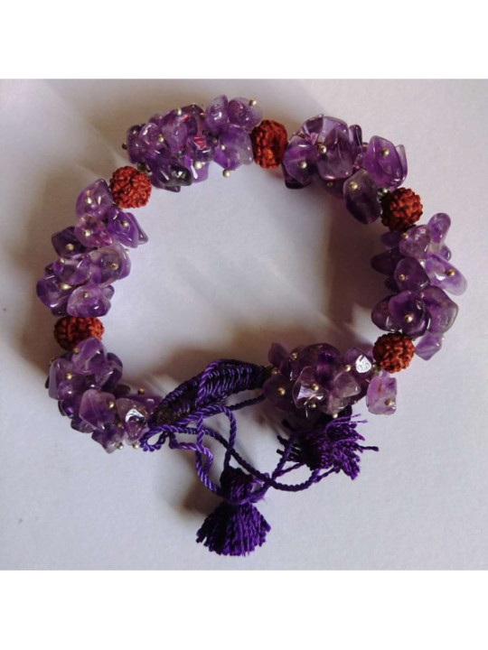 Pulsera chip Mineral Amatista con Rudraksh