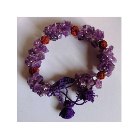 Pulsera chip Mineral Amatista con Rudraksh