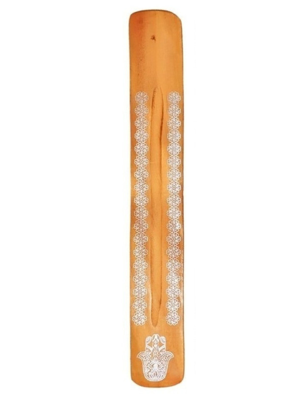 Productos pequeñas taras, Soporte de Incienso Naranja de Madera Diseño Mano de Fátima.
