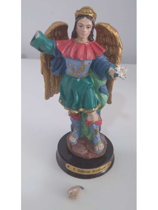 Producto pequeña Tara. Figura resina San Gabriel Arcángel, 12cm. Mano rota