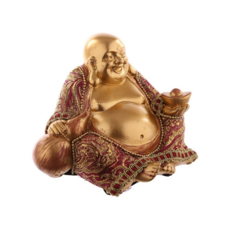 Producto con pequeña tara, Buda Sentado Rojo y Dorado.9 x 11 cm. pequeño rasguño. barriga.