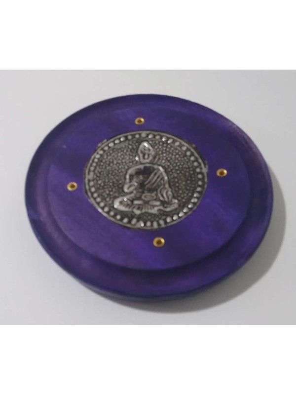 Outlet Quemador de Incienso Morado Redondo de Madera de Mango, Buda