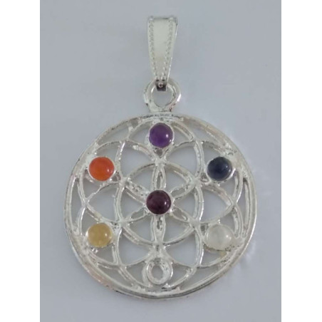 Outlet Amuleto Artesano Metal Plateado Flor de la Vida