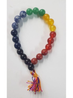 Pulsera Elástica Mineral de los 7 Chakras con Borla