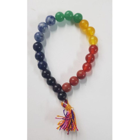 Pulsera Elástica Mineral de los 7 Chakras con Borla