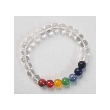 Pulsera Mineral Elástica Cuarzo Cristal 7 Chakras