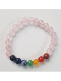 Pulsera Mineral Elástica Cuarzo Rosa 7 Chakras