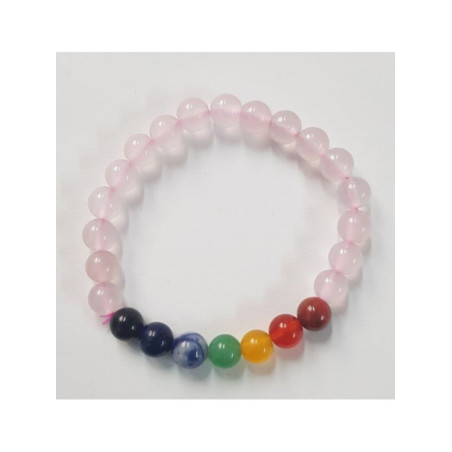 Pulsera Mineral Elástica Cuarzo Rosa 7 Chakras