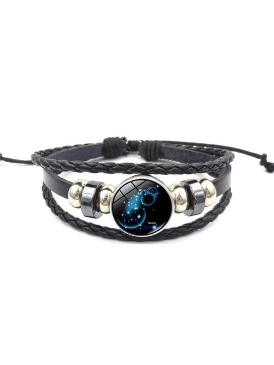 Pulsera Luminosa de Cuero Ajustable de la Constelación Acuario