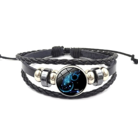 Pulsera Luminosa de Cuero Ajustable de la Constelación Acuario