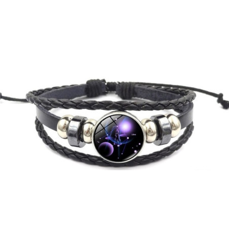 Pulsera Luminosa de Cuero Ajustable de la Constelación Libra