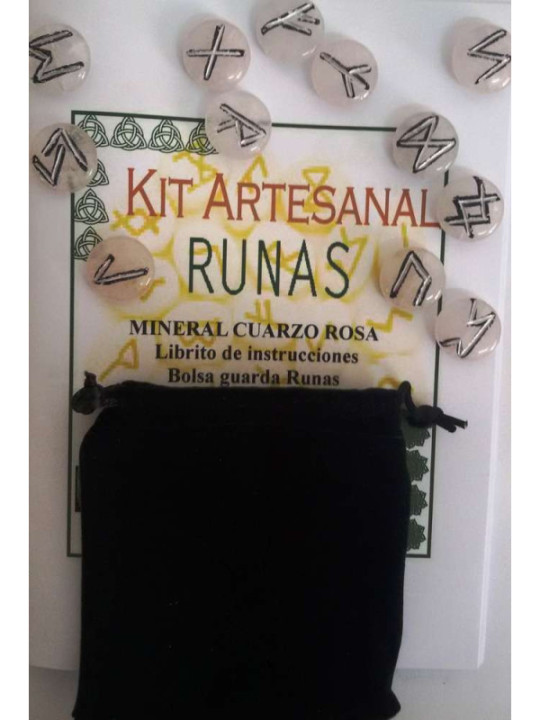 Runas de Cuarzo Rosa, Bolsa Antelina y Libro de Instrucciones