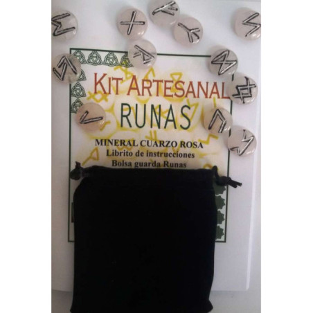 Runas de Cuarzo Rosa, Bolsa Antelina y Libro de Instrucciones