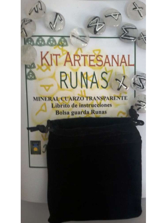 Runas de Cuarzo Cristal, Bolsa Antelina y Libro de Instrucciones