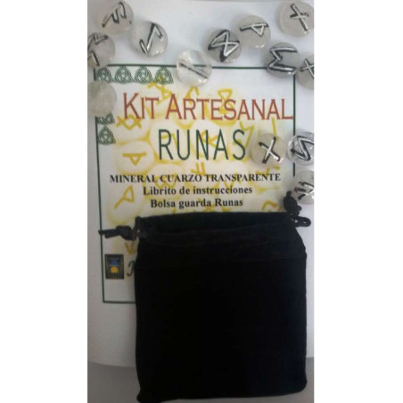 Runas de Cuarzo Cristal, Bolsa Antelina y Libro de Instrucciones