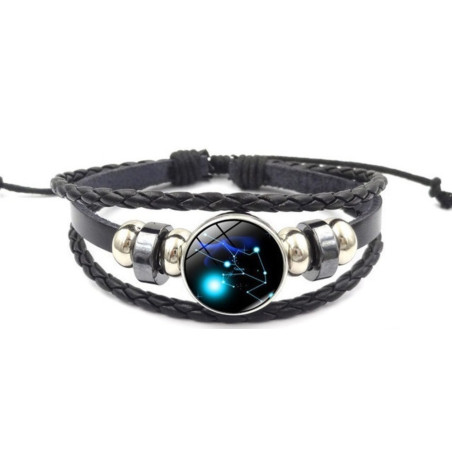 Pulsera Luminosa de Cuero Ajustable de la Constelación Tauro