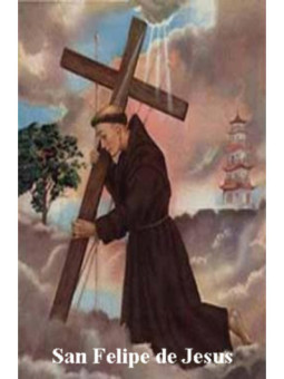 Estampa Plastificada San Felipe de Jesús, de 5x7,5cm.