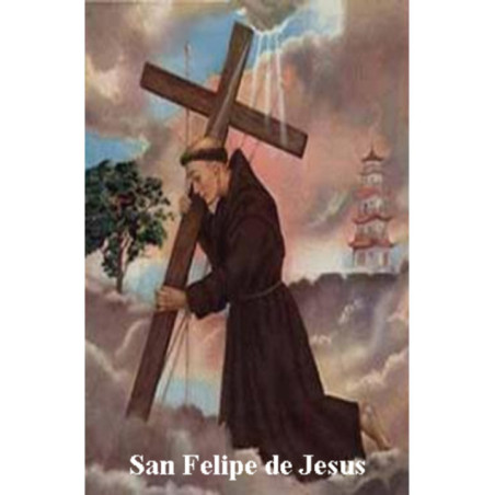 Estampa Plastificada San Felipe de Jesús, de 5x7,5cm.