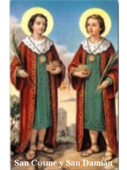 Estampa Plastificado de San Cosme y San Dámian, de 5x7,5cm.