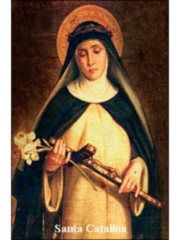 Estampa Plastificado de Santa Catalina de Siena, de 5x7,5cm.