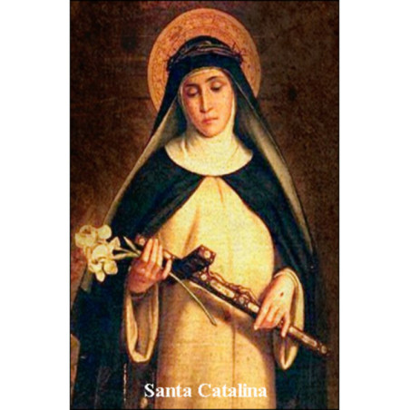 Estampa Plastificado de Santa Catalina de Siena, de 5x7,5cm.