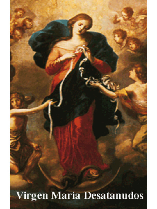 Estampa Plastificada Virgen Maria Desatanudos. 5x7,5cm