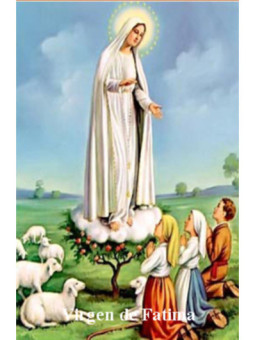 Estampa Plastificada Virgen de Fatima. 5x7,5cm