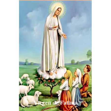 Estampa Plastificada Virgen de Fatima. 5x7,5cm