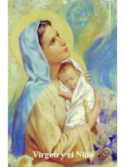 Estampa Plastificada Virgen Maria Con el Niño, de 5x7,5cm.