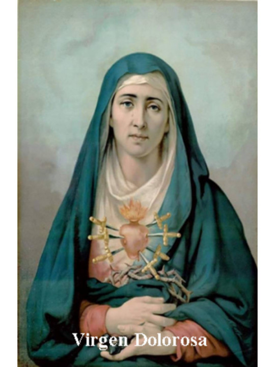 Estampa Plastificada Virgen Dolorosa. 5x7,5cm