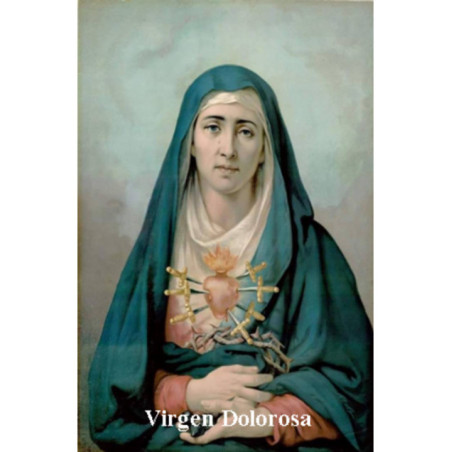 Estampa Plastificada Virgen Dolorosa. 5x7,5cm