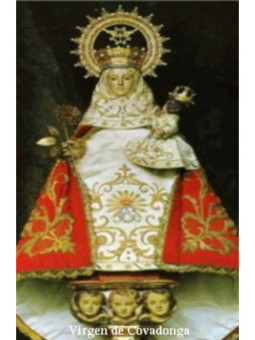 Estampa Plastificada Virgen de Covadonga, de 5x7,5cm.