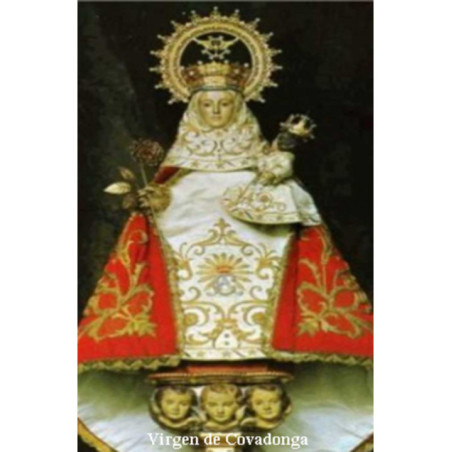 Estampa Plastificada Virgen de Covadonga, de 5x7,5cm.