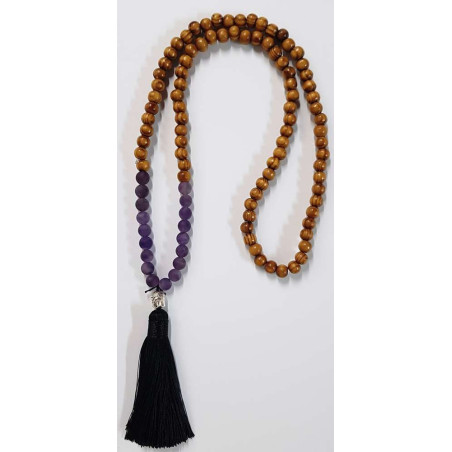 Collar Budista de Madera y Amatista con Amuleto de Buda