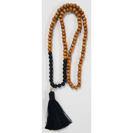 Collar Budista de Madera y Onix con Amuleto de Buda