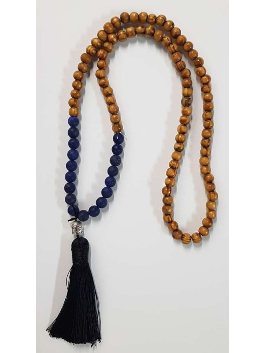 Collar Budista de Madera y Sodalita con Amuleto de Buda