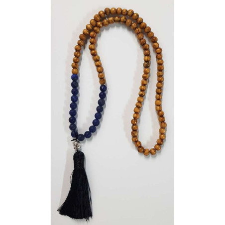 Collar Budista de Madera y Sodalita con Amuleto de Buda