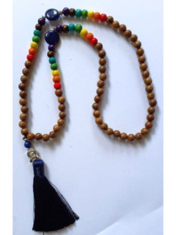 Collar Budista 7 Chakras de Madera y Sodalita con Amuleto de Buda