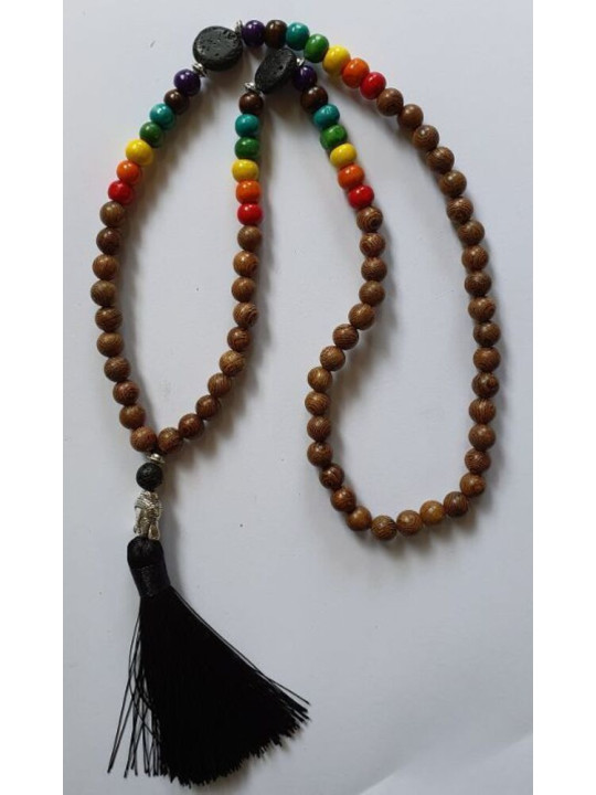 Collar Budista 7 Chakras de Madera y Piedra Volcánica con Amuleto de Buda