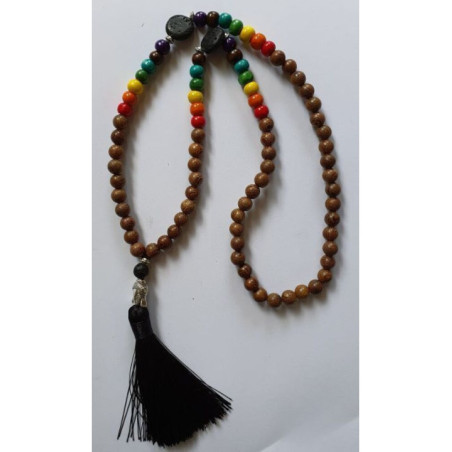 Collar Budista 7 Chakras de Madera y Piedra Volcánica con Amuleto de Buda