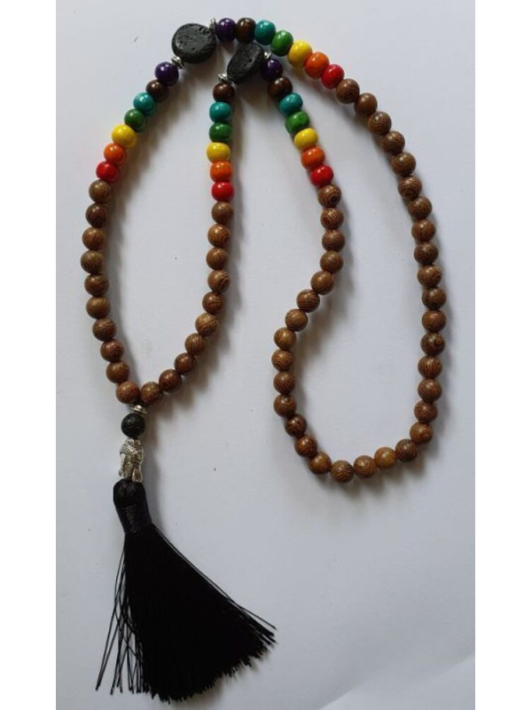 Collar Budista 7 Chakras de Madera y Piedra Volcánica con Amuleto de Buda