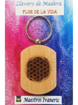 Llavero de Madera Con Símbolo Flor de la Vida.