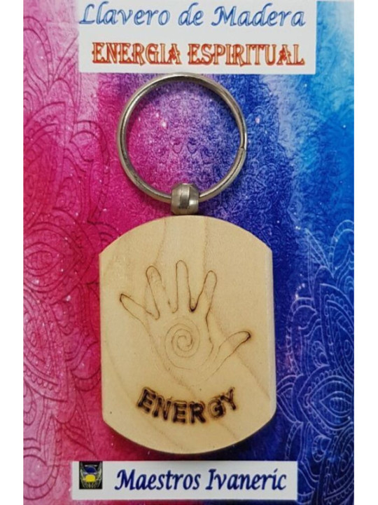 Llavero de Madera Con Símbolo Energía Espiritual