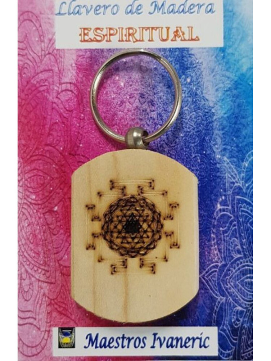Llavero de Madera Con Símbolo Espiritual