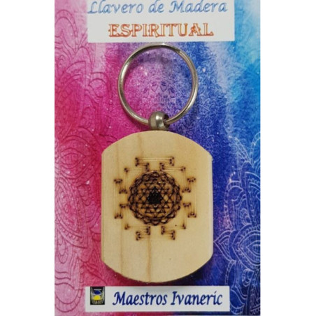 Llavero de Madera Con Símbolo Espiritual